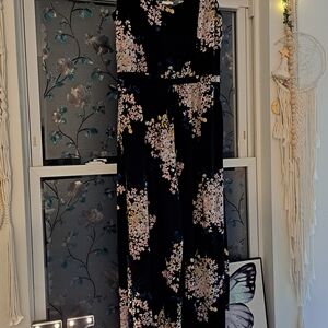 Black Floral Maxi Dress - Pink & Yellow Blossom Print